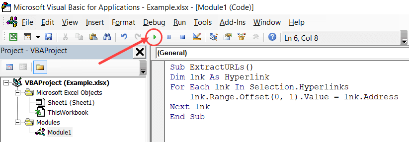 Run the VBA Macro code by cliking on the green button in the toolbar