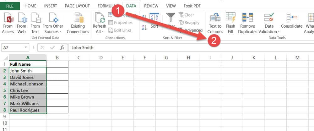 Click on Data and then on Text to Columns