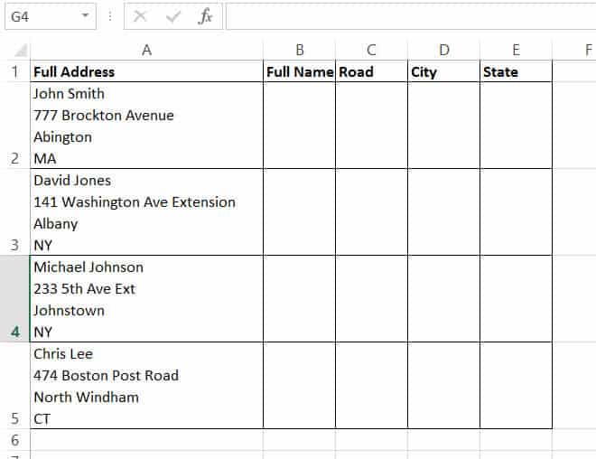 Dataset with name and address