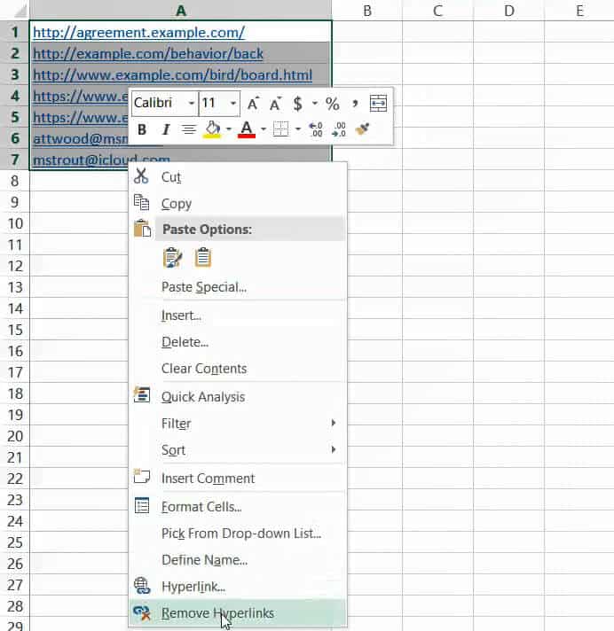 how to remove hyperlink in excel document