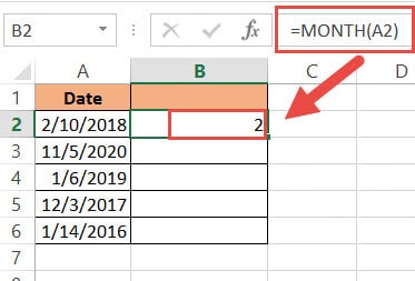 Getting the month number from the date using the MONTH function