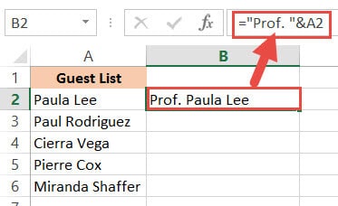 Using formula to add text before the names