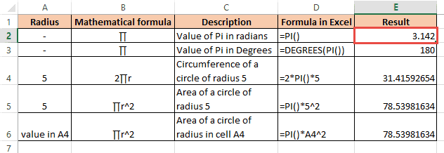 how-to-use-pi-in-excel