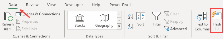 Go to Data tab and click on Flash Fill