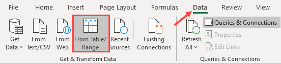 Click on From Table Range