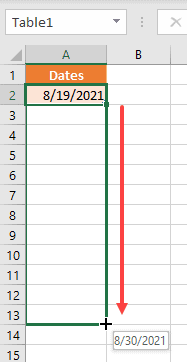 drag the fill handle down to autofill dates