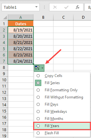 Select Fill Years from the autofill options