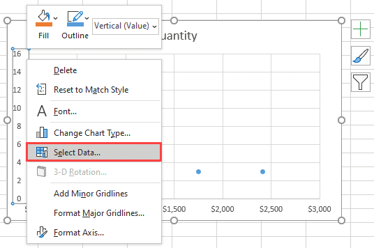 Right-click on the axis and click on Select Data