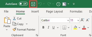 Click on the Save icon in the Quick Access Toolbar