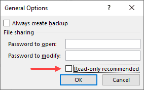 Uncheck Read-only recommended