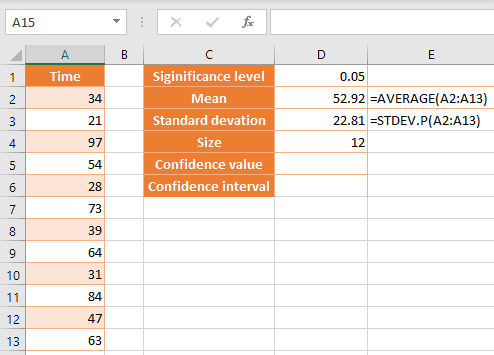 Formulas to use to calculate confidence interval in Excel