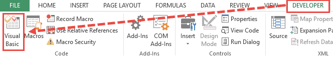 Click on Visual Basic option in the Developer tab