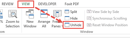 Click on Unhide in View window