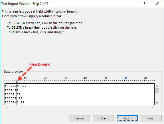 Line represents the line break