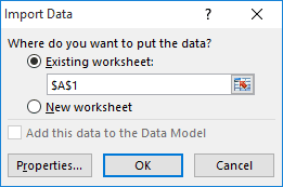 Import Data dialog box