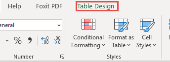 Click on Table Design