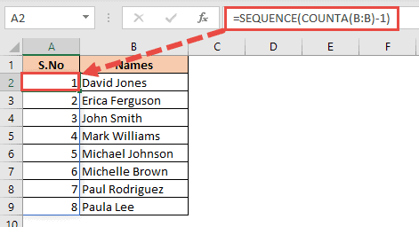 finding sequential numbers in excel