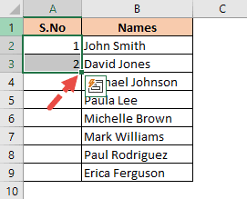 Fill handle appears when you select both cells