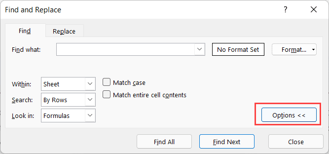 Click on the Options button