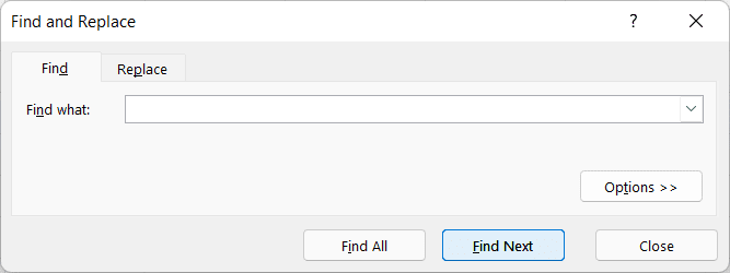 Find and Replace dialog box