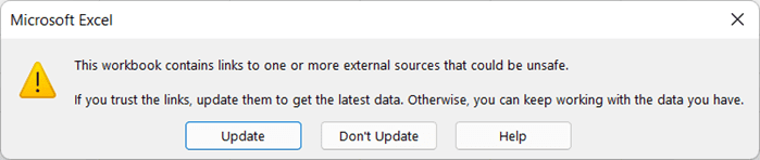Workbook contains external Links prompt