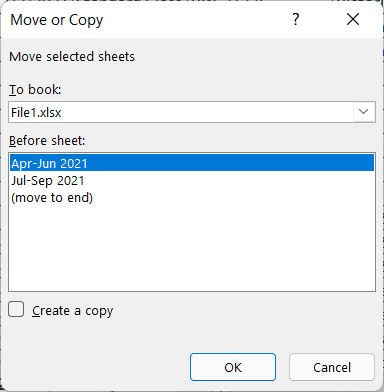 Move or Copy dialog box