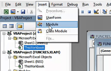 Insert a module in the VB Editor