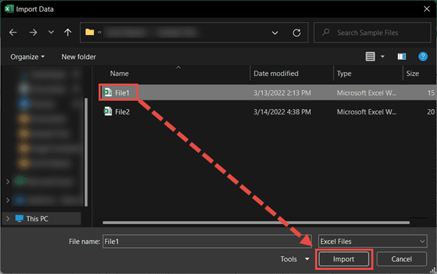 Select the Excel file you want to merge 