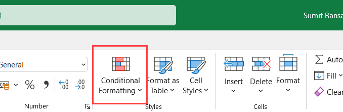 Click on Conditional Formatting