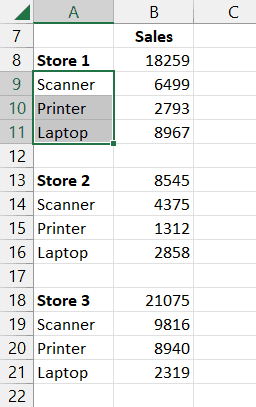 Select the cells you want to group