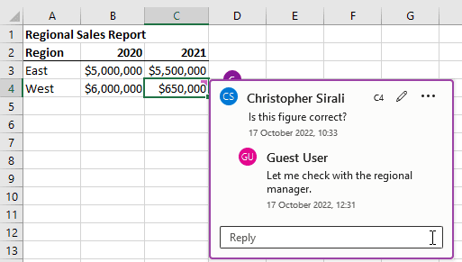 comments in Excel