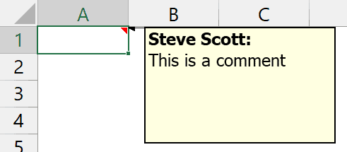 Add Comment Shortcut in Excel - Comment inserted in a cell