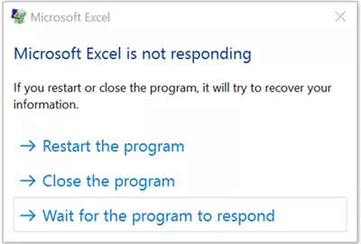  Microsoft  Excel is not responding prompt