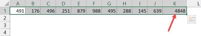 autosum row in Excel