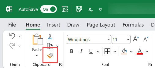 format painter icon in the ribbon in Excel