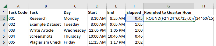 Enter the round formula in cell G2