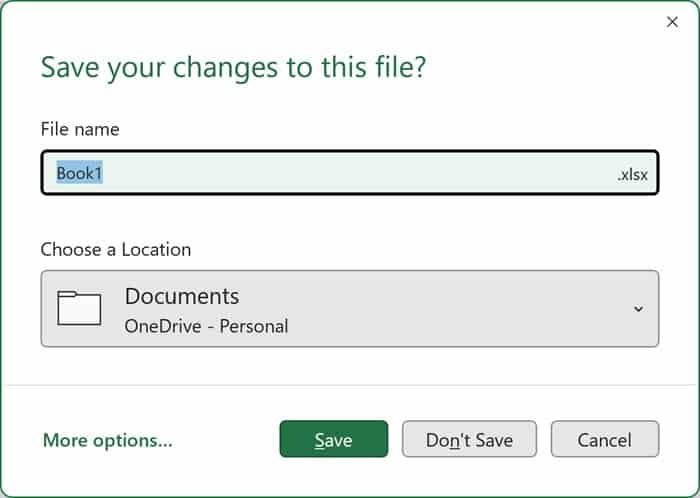 ALT F4 in Excel - Save Changes dialog box