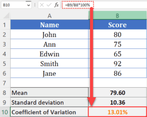 Calculate Coefficient of Variation in Excel (Easy Formula)