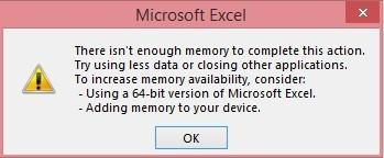 message box showing there isn't enough memory to complete this action prompt