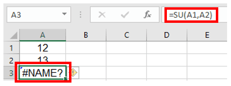 name error in excel