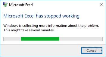 Microsoft Excel has stopped working prompt