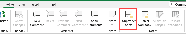 Click on Unprotect sheet