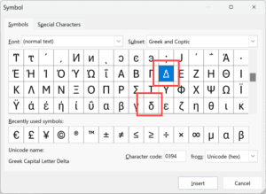 How to Insert Delta Symbol (Δ or δ) in Excel?