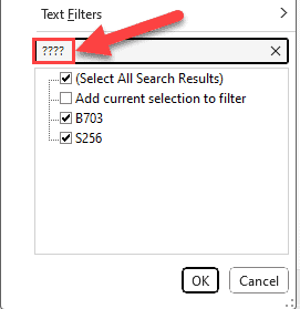 Type four question marks in the filtering field