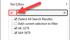 type in the filtering field