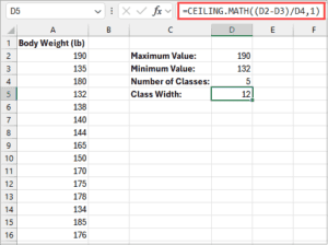 How to Calculate Class Width in Excel