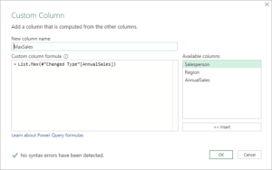 Find Maximum Value in a Column in Power Query