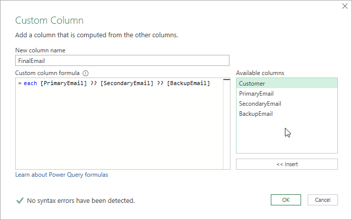 Enter the formula and custom column. 