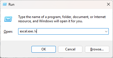 Open run dialog box and enter excel.exe /x