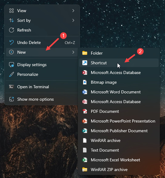 Click on the shortcut option.